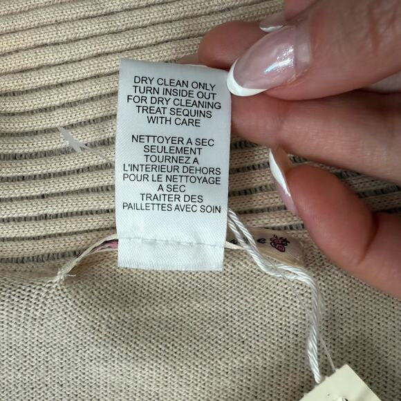 Nanette Lepore Blush Pink Sequin Collar Button Up Merino Wool Cardigan sz L NEW - Picture 7 of 11